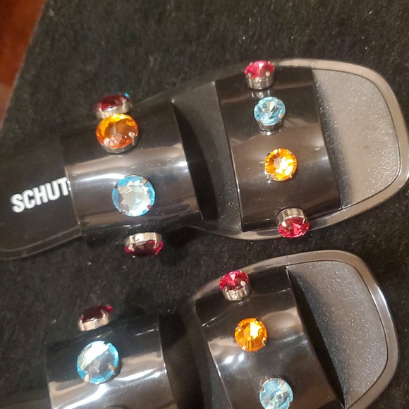 SCHULTZ SIZE 8 Black Slide Sandals with Colorful Gems - Picture 3 of 6